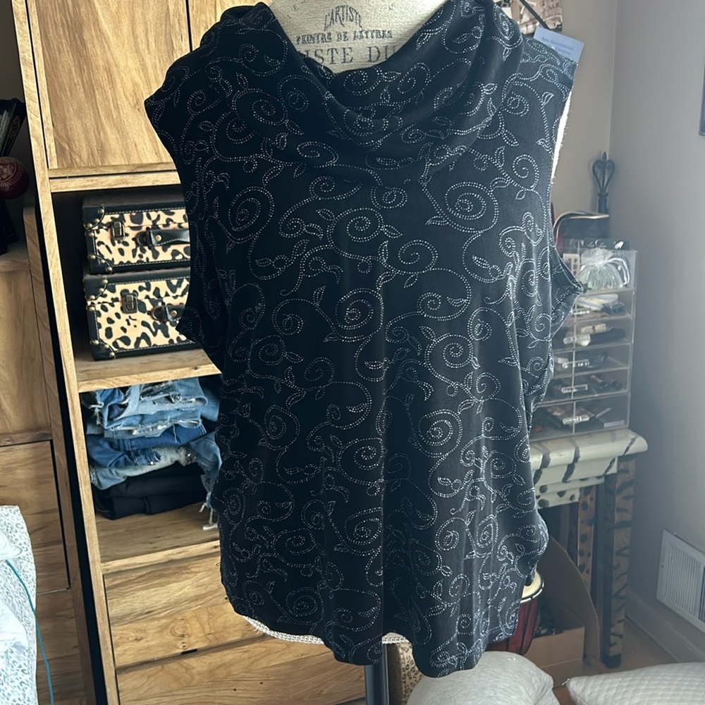 Sybelle Black Paisley Cowl Neck Tank Blouse - XL